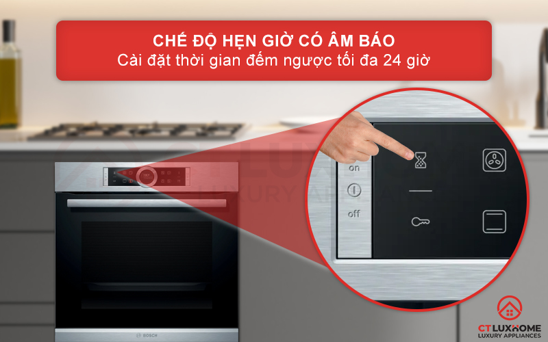 Chế độ hẹn giờ có âm báo với thời gian hẹn tối đa 24 giờ