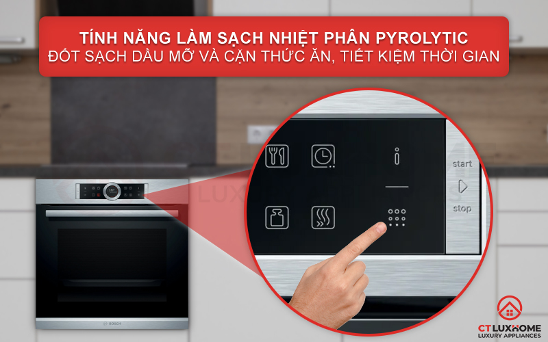 Làm sạch dầu mỡ và cặn thức ăn với chế độ làm sạch Pyrolytic