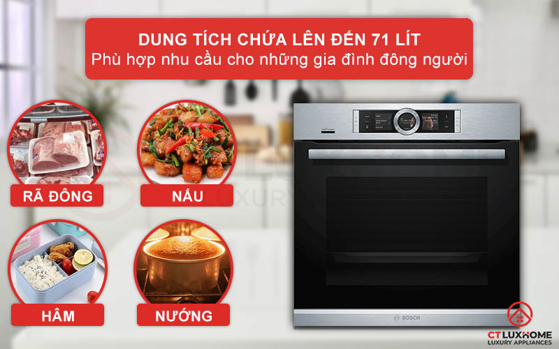 Dung tích nướng 71 lít thoải mái cho bạn sử dụng gia đình đông người