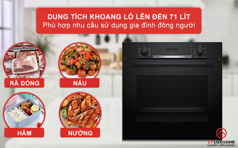 Dung tích nướng 71 lít phù hợp cho gia đình đông thành viên