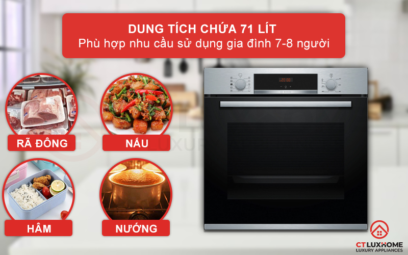 Dung tích nướng 71L thích hợp cho gia đình đông thành viên