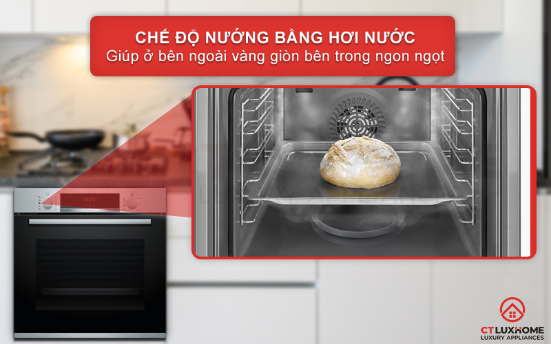 Chế độ nướng Steam giúp thực phẩm nướng bên ngoài vàng giòn bên trong ngon ngọt