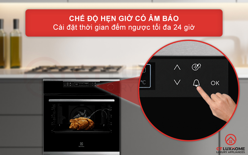 Chế độ hẹn giờ có âm báo với thời gian hẹn tối đa 24 giờ