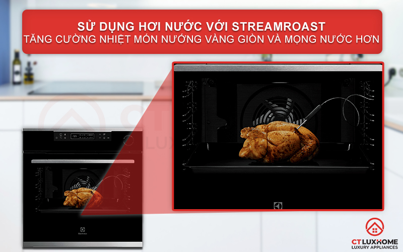 Thịt được nướng vàng giòn và mọng nước với chức năng SteamRoast