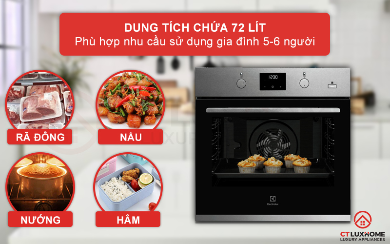 Dung tích nướng 72 lít thoải mái cho bạn sử dụng gia đình đông người