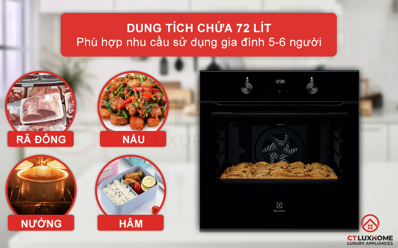 Dung tích nướng 72 lít thoải mái cho bạn sử dụng gia đình đông người