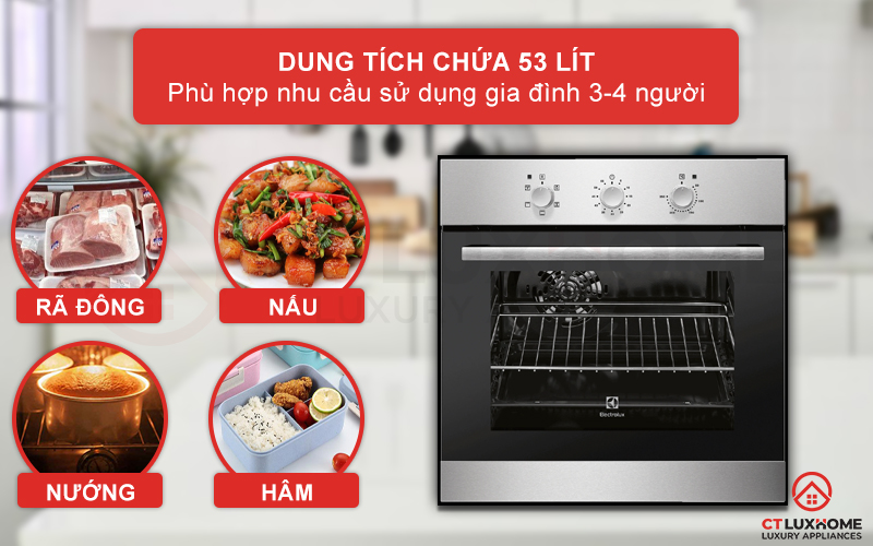 Dung tích nướng 53 lít thoải mái cho bạn sử dụng gia đình đông người