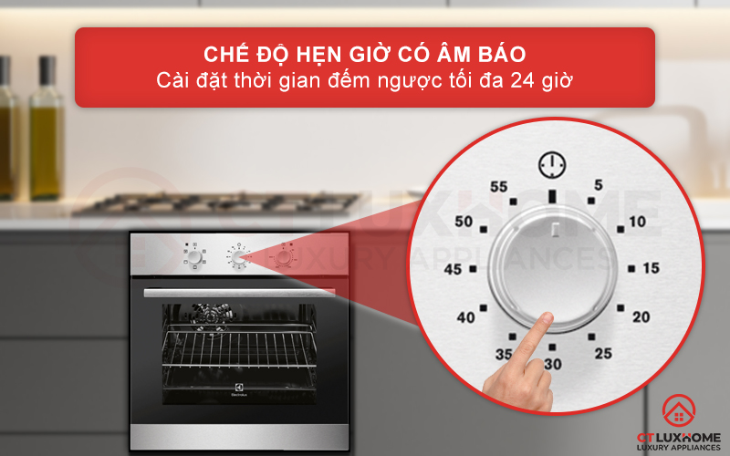 Chế độ hẹn giờ có âm báo với thời gian hẹn tối đa 24 giờ