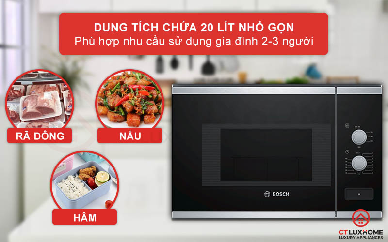 Dung tích lò vi sóng 20 lít phù hợp sử dụng cho gia đình 2-3 thành viên