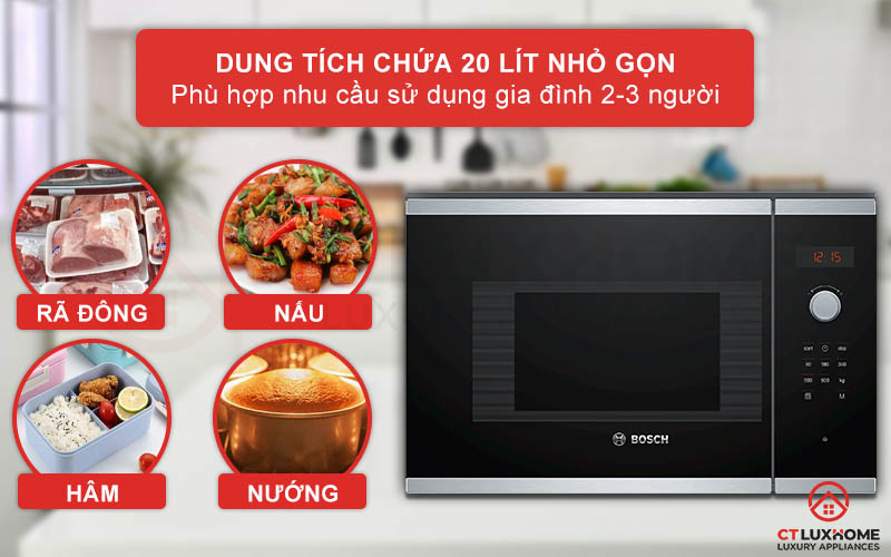 Dung tích lò vi sóng 20 lít phù hợp sử dụng cho gia đình 2-3 thành viên