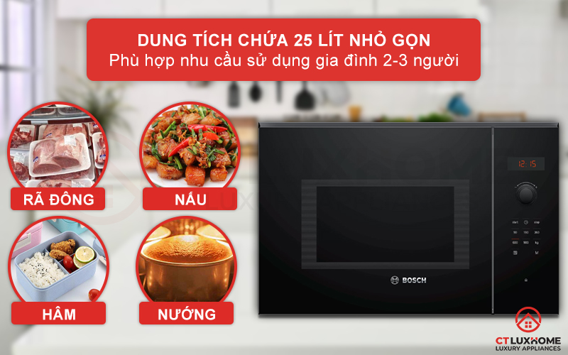 Dung tích vi sóng 25 lít phù hợp sử dụng cho gia đình 2-3 thành viên