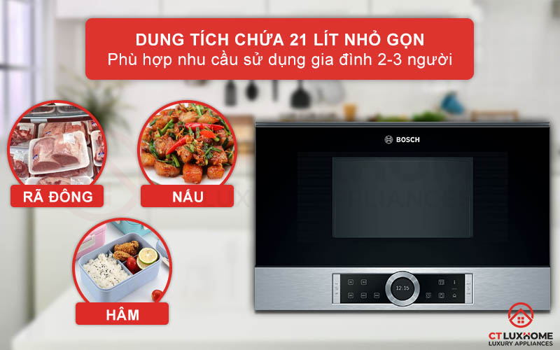 Dung tích lò vi sóng 21 lít phù hợp sử dụng cho gia đình 2-3 thành viên
