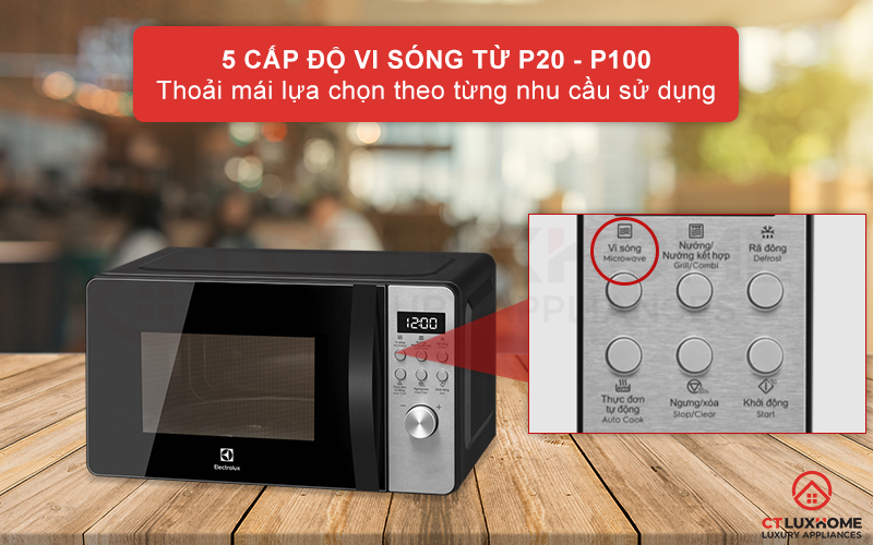 Đa dạng tùy chọn hâm nóng với 5 cấp độ vi sóng khác nhau