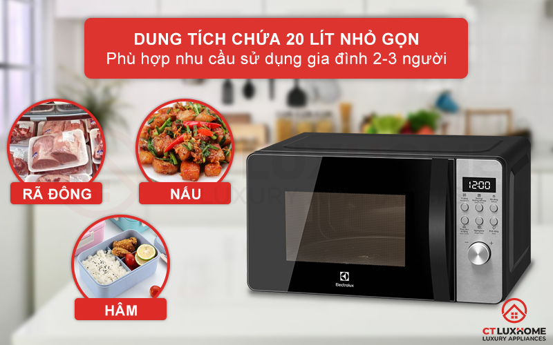 Dung tích vi sóng 20 lít phù hợp sử dụng cho gia đình 2-3 thành viên