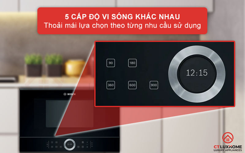 5 cấp độ vi sóng khác nhau cho nhu cầu hâm nóng và rã đông.