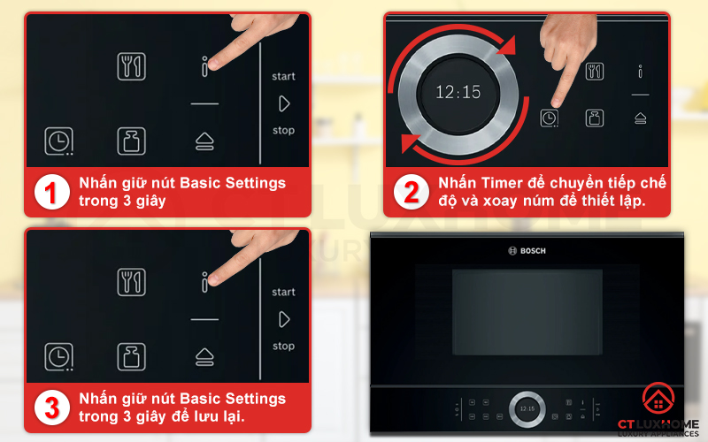 Cài đặt các chế độ cơ bản của lò vi sóng Bosch BFL634GB1 serie 8.