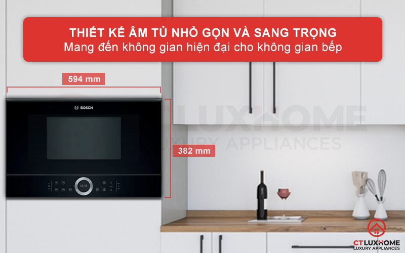 Lò vi sóng âm tủ Bosch BFL634GB1 thiết kế nhỏ gọn sang trọng, phù hợp lắp âm.