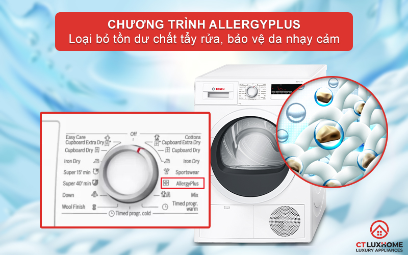 Lựa chọn AllergyPlus để sấy diệt khuẩn, bảo vệ da nhạy cảm.