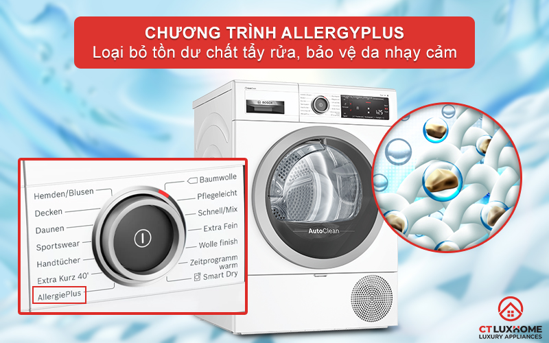 Tính năng sấy bảo vệ da nhạy cảm AllergyPlus.