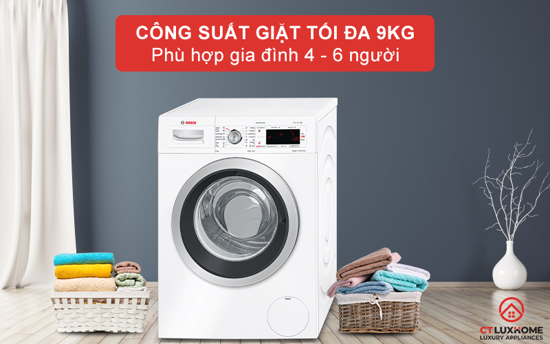 Công suất giặt lên đến 9kg phù hợp gia đình 4 - 6 thành viên.