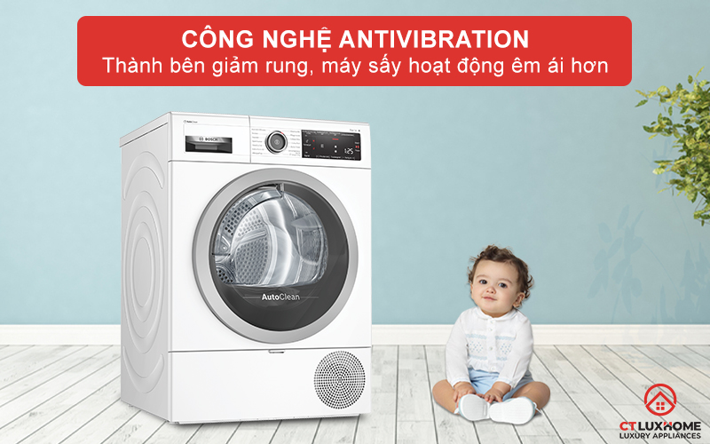 Công nghệ AntiVibration giúp thành bên máy sấy giảm rung hơn.