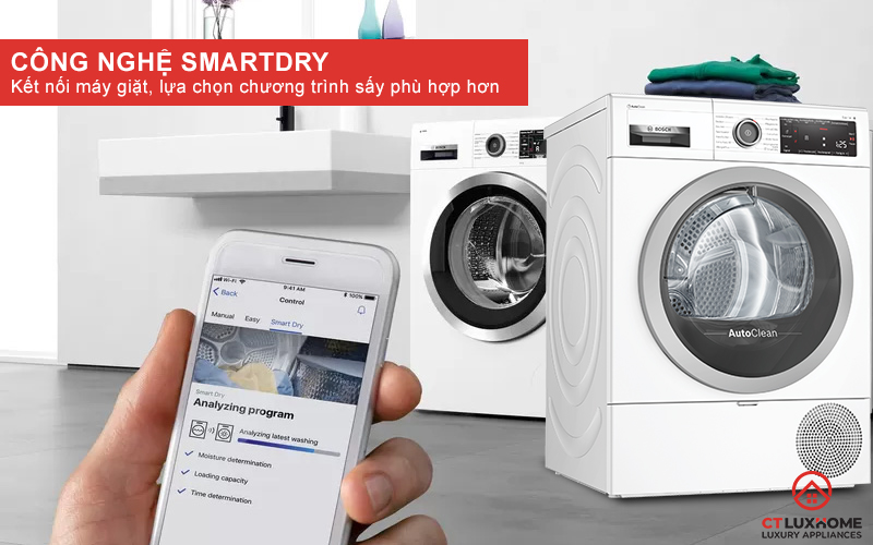 Kết nối máy giặt thông qua SmartDry để lựa chọn chương trình sấy phù hợp hơn.