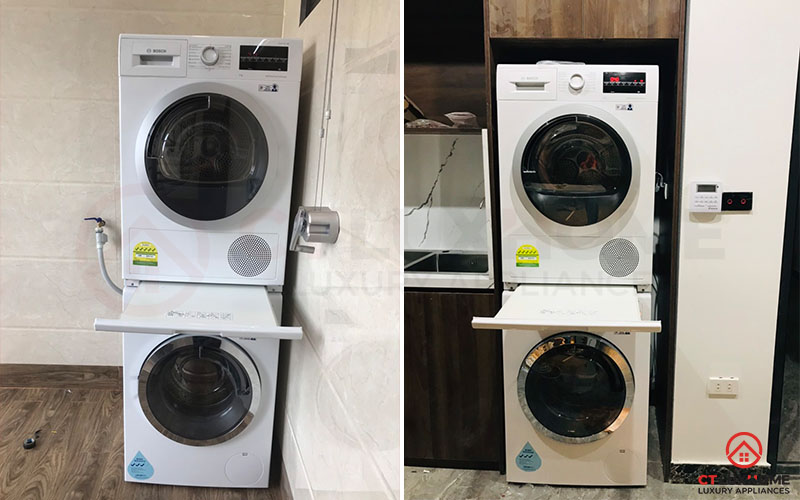 Kệ nối máy giặt sấy Bosch WTZ27400 giúp tiết kiệm tối đa không gian nhà bạn