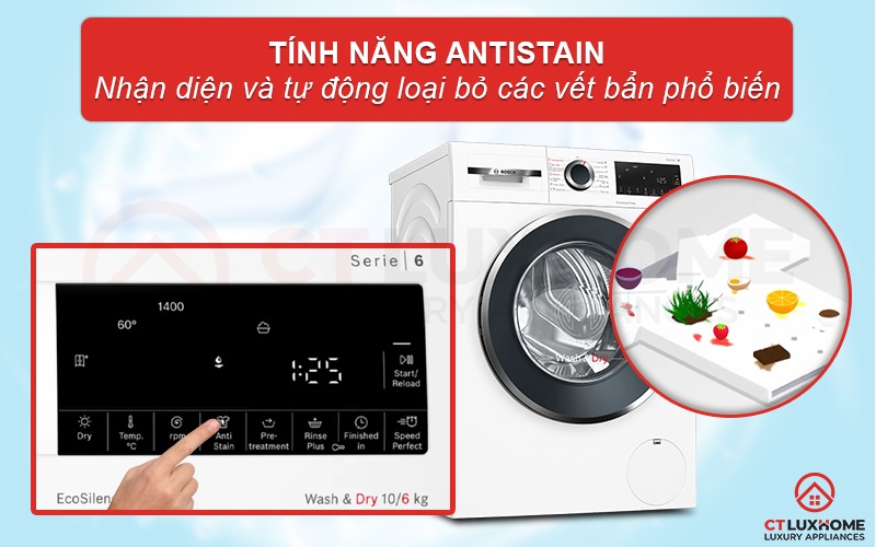 Lựa chọn AntiStain tự động loại bỏ 4 vết bẩn phổ biến trên quần áo