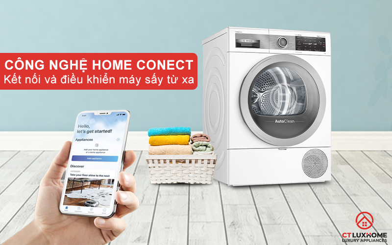 Kết nối và điều khiển máy sấy Bosch WTX87E40 từ xa thông qua Home Connect.
