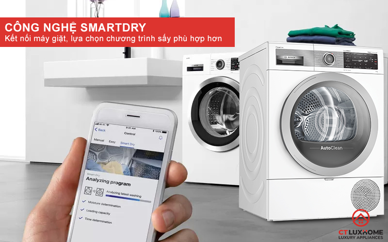 Kết nối máy giặt thông qua SmartDry để lựa chọn chương trình sấy phù hợp hơn.