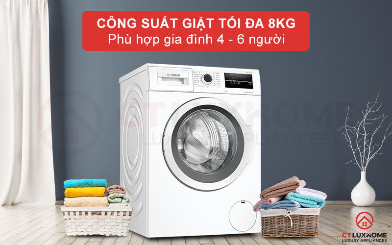 Công suất giặt tối đa đến 8kg phù hợp cho gia đình 4 - 5 thành viên