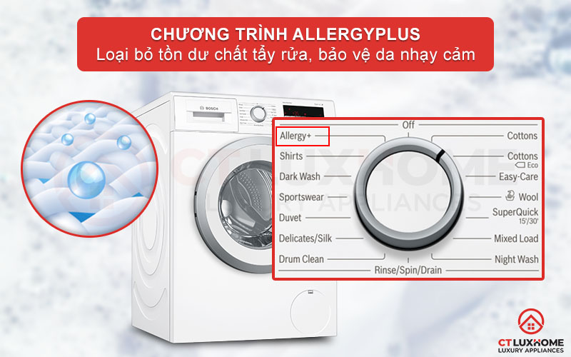 Chương trình AllergyPlus giúp giặt diệt khuẩn và nấm mốc