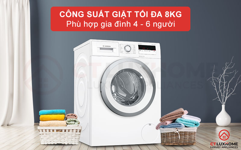 Công suất giặt tối đa 8kg phù hợp gia đình 4 thành viên