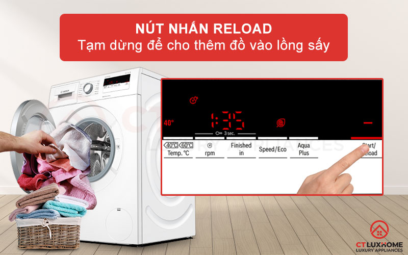 Nhấn Reload để tạm dừng hoạt động máy và thêm đồ vào lồng máy