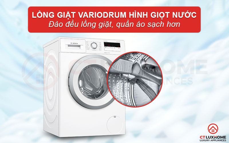 Lồng giặt hình giọt nước VarioDrum giúp tối ưu lượng nước giặt hơn