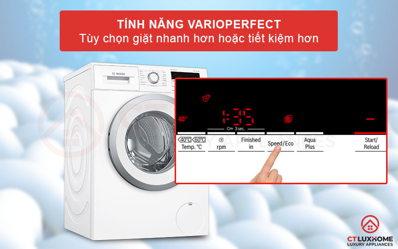 Tùy chọn giặt nhanh hơn hoặc tiết kiệm hơn với chức năng VarioPerfect