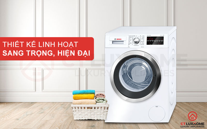 Máy giặt Bosch WAT24480SG thiết kế vuông vức chắc chắn, kiểu dáng hiện đại và sang trọng
