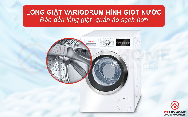 Lồng giặt hình giọt nước VarioDrum giúp phân phối nước giặt đồng đều hơn