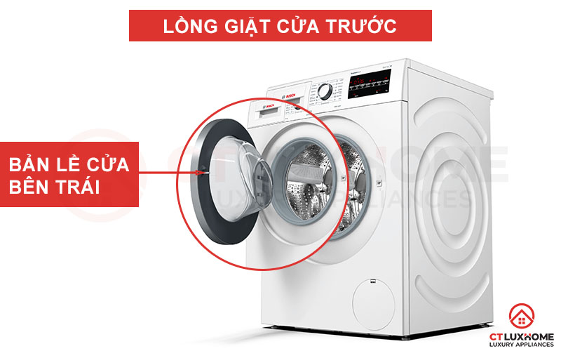 Lồng máy được thiết kế cửa trước, bản lề cửa bên trái thuận tiện cho việc đóng mở