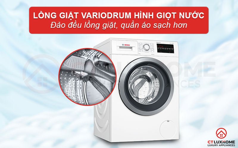 Lồng giặt hình giọt nước VarioDrum giúp phân phối nước giặt đồng đều hơn