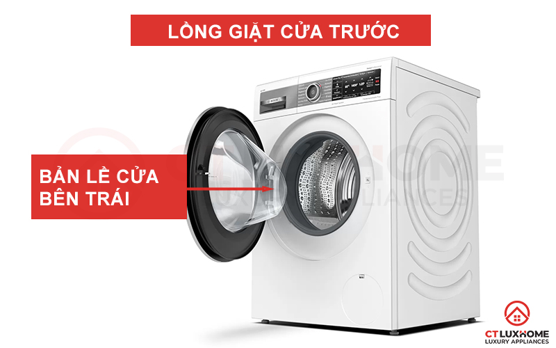 Lồng giặt cửa trước, bản lề cửa bên trái thuận tiện việc đóng mở