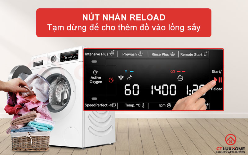 Nhấn Reload để tạm dừng và thêm đồ quần áo vào máy giặt