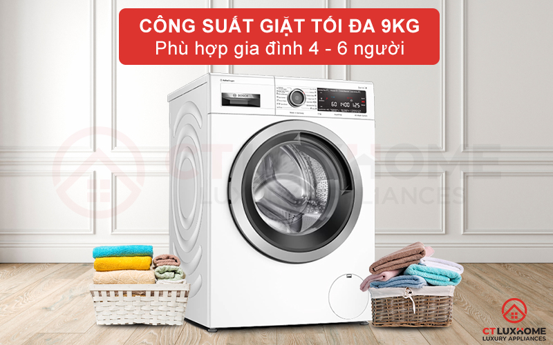 Công suất giặt tối đa 9kg phù hợp gia đình 4 - 6 thành viên