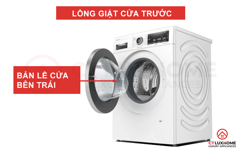 Lồng giặt cửa trước, bản lề cửa bên trái thuận tiện việc đóng mở