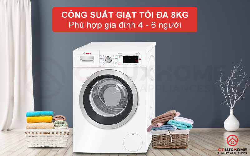 Công suất giặt tối đa 8kg phù hợp gia đình 4 - 6 người