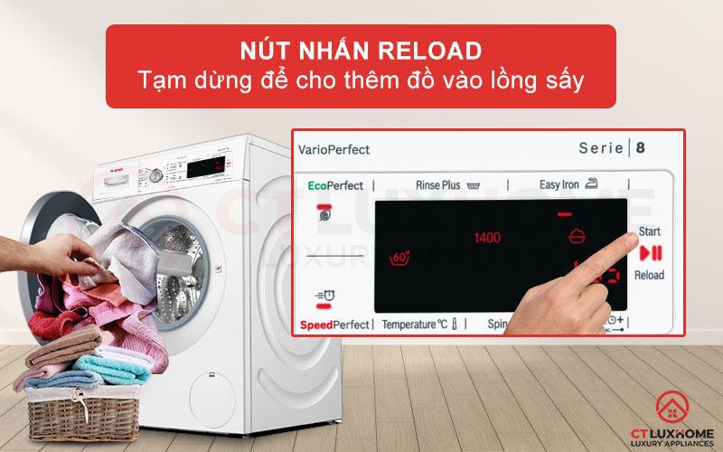 Nhấn Reload để tạm dừng và thêm đồ quần áo vào lồng giặt