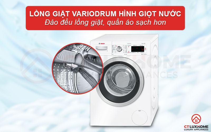 Lồng giặt hình giọt nước VarioDrum giúp phân phối nước giặt đồng đều hơn