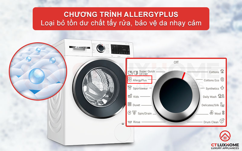 Giặt diệt khuẩn, bảo vệ da nhạy cảm với tính năng AllergyPlus