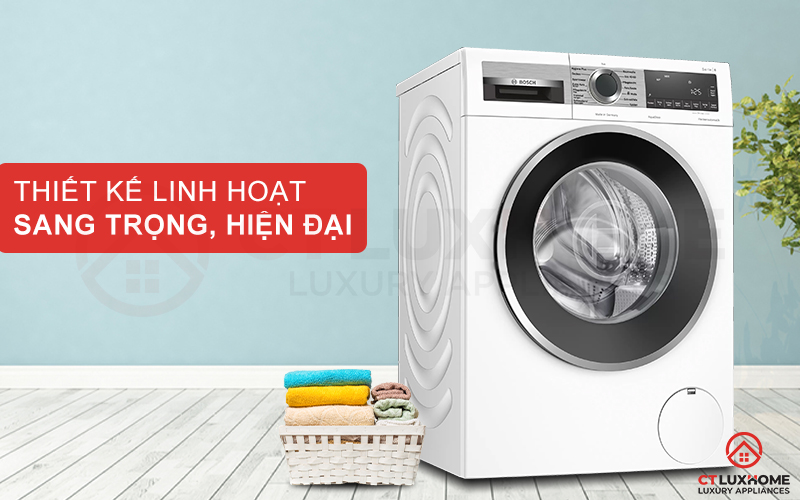 Máy giặt Bosch WGG244M40 được thiết kế với kiểu dáng vuông vức chắc chắn