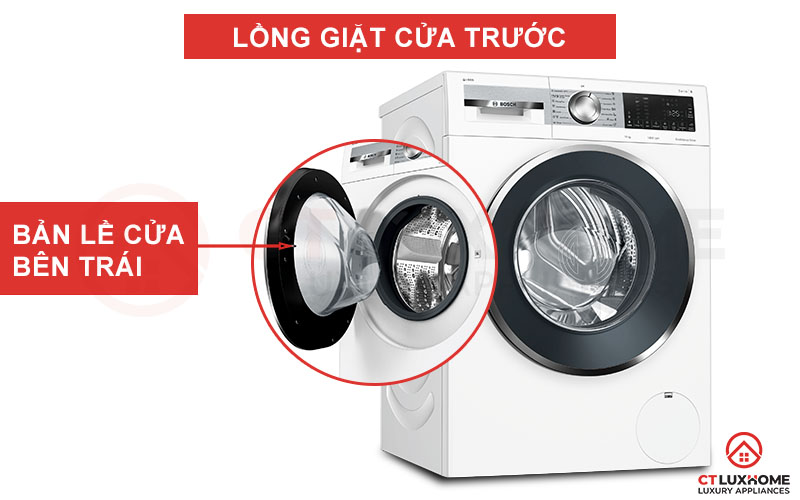 Lồng máy thiết kế với cửa trước, bản lề trái cho góc mở tối đa 165 độ